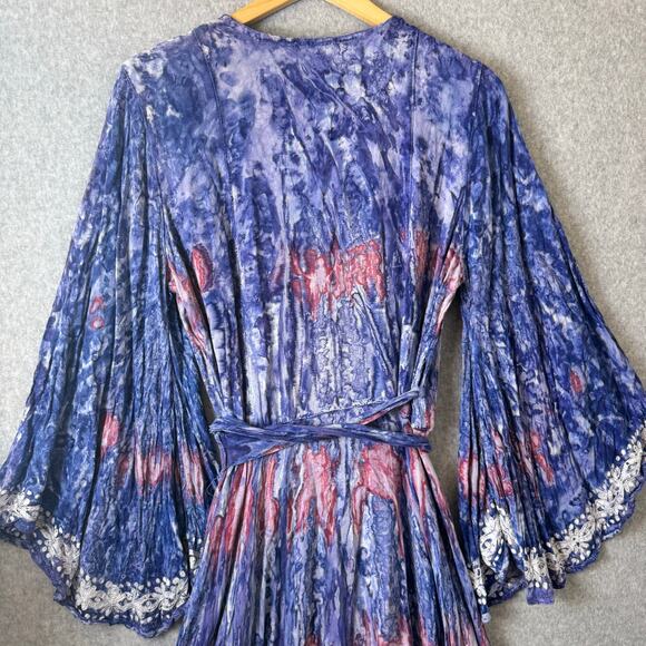 Bohemian Princess Maxi Dress Women’s One Size Wrap Embroidered Blue Hippie Boho - Picture 3 of 9